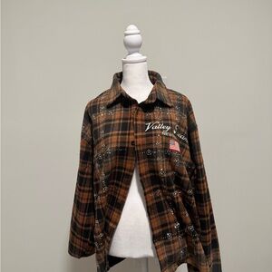 Valleygirl Women's Checkered Utility Jacket - Brown and Black